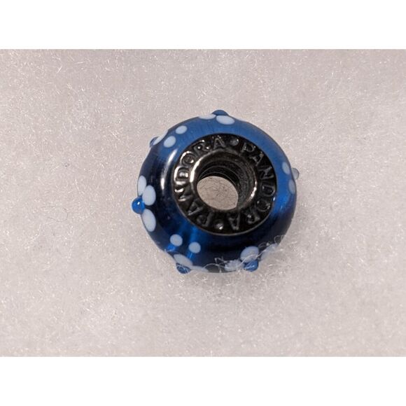 NEW Pandora Clear Blue Murano Glass Beads w/White & Blue Flowers - Picture 3 of 3